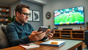 Engaged user exploring online sports betting Texas options on a digital device while enjoying a game.