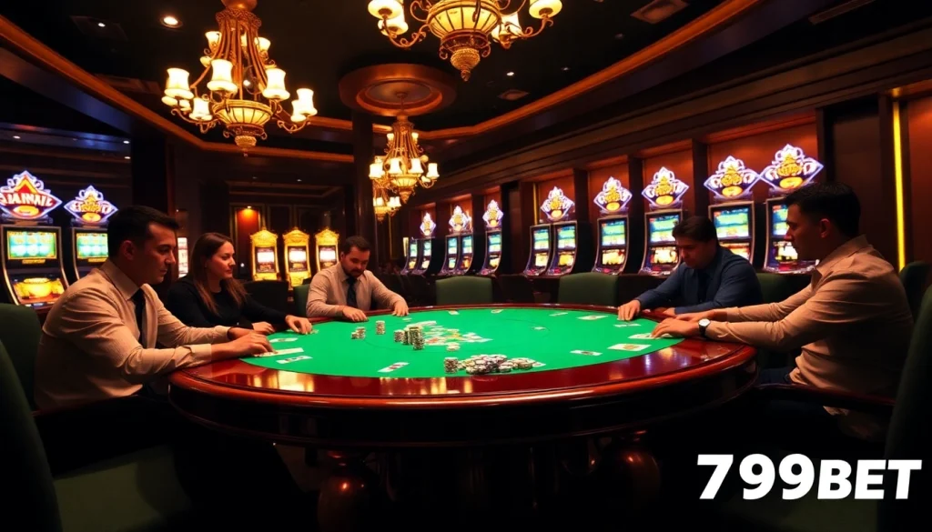 Experience the thrill of poker chips and cards at 789BET's luxurious casino.