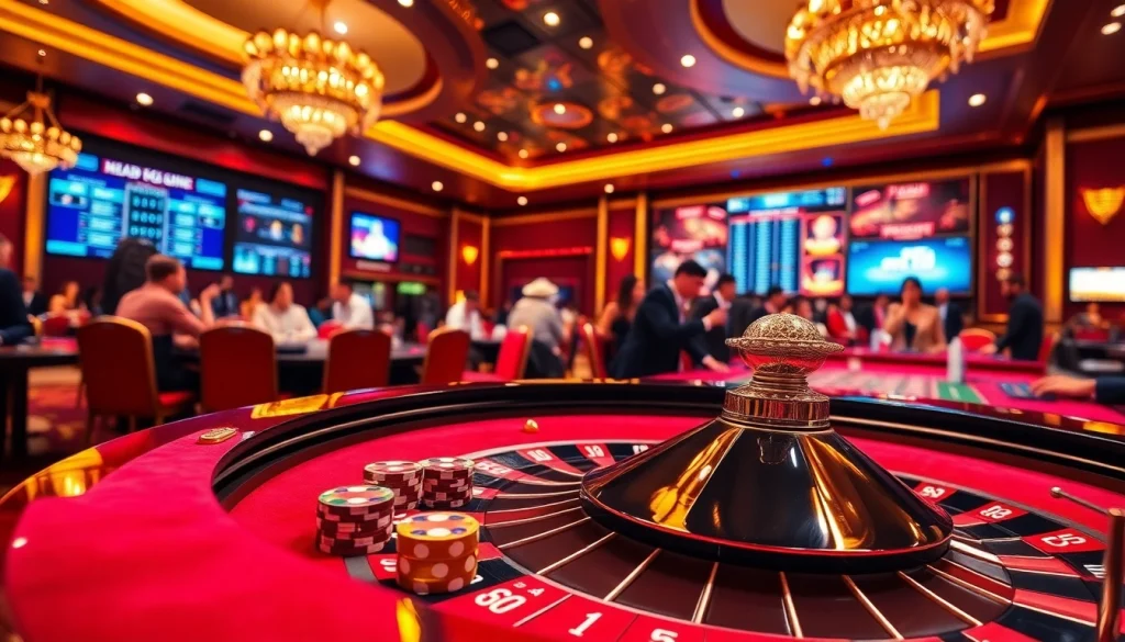 Excited players engaging with games at rr88 com, vibrant casino atmosphere and luxury.