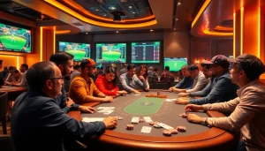 Crickex users cheering at an exciting betting table with cricket match displays and poker chips.