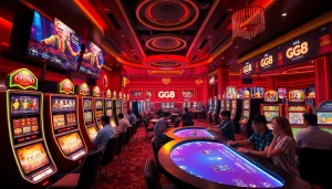 Exciting online casino scene at GG 88 featuring vibrant slot machines and players.