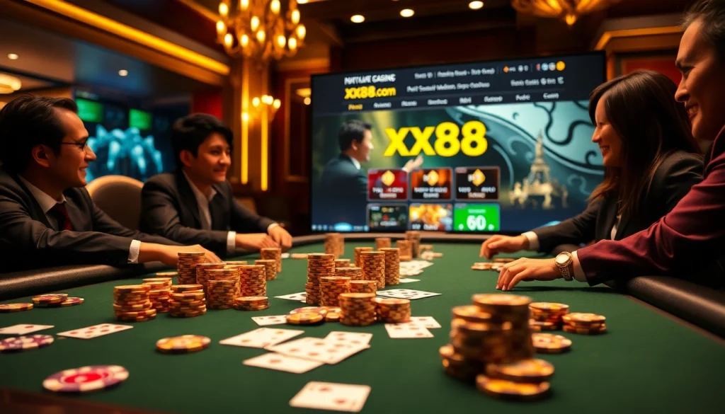 Experience the excitement of gambling at xx88 com with a luxurious casino setup and engaging players.