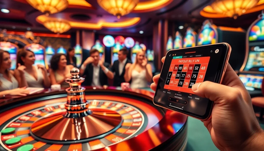 Gamblers placing bets and winning at rr88 com in a luxurious casino atmosphere.