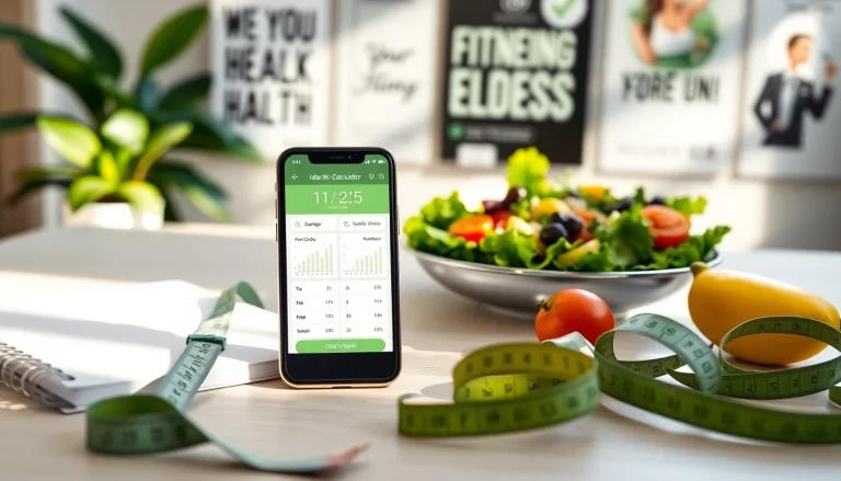 Calculate your ideal weight using the ideal weight calculator displayed on a smartphone with healthy meal props.