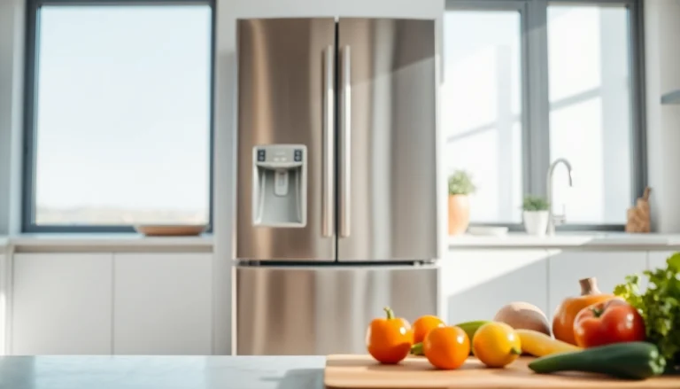 Modern refrigerator in a bright kitchen showcasing its sleek design and functionality.