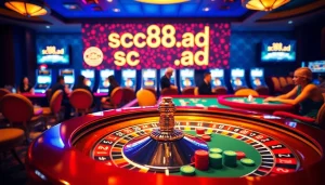 Experience the thrill of high-stakes gambling at sc88.ad with luxurious casino tables and vibrant roulette action.