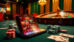 Experience the excitement of the u888 app with casino tables and vibrant gaming elements.