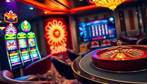 Experience the thrill of online gaming at thabet.com with vibrant casino tables and slot machines.