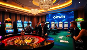 Experience the excitement of Okwin gaming in a luxurious casino setting with thrilling action.