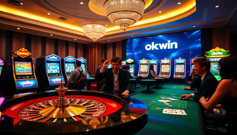 Experience the excitement of Okwin gaming in a luxurious casino setting with thrilling action.