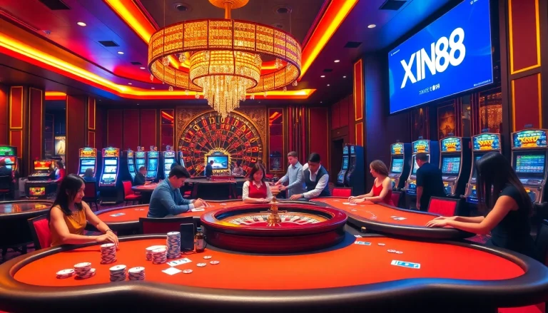 Experience thrilling gambling action at XN88 with vibrant casino tables and winning moments.