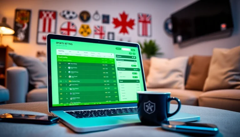 Engage with online sports betting Canada through a modern sports betting setup featuring a laptop.