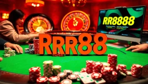Players enjoying a live casino game on RR88, surrounded by colorful chips and a spinning roulette wheel.