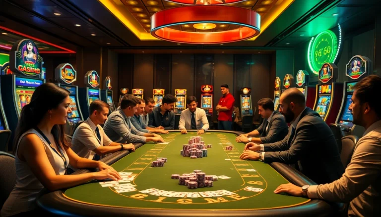 Experience the thrill of gaming at https://shbet800.com with an elegant casino scene showcasing excitement and luxury.