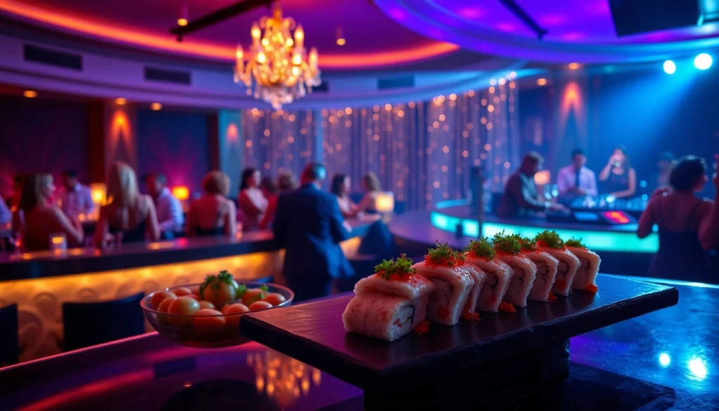 Dinner sxm at Club Noir featuring elegant body sushi and vibrant nightlife ambiance.