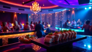 Dinner sxm at Club Noir featuring elegant body sushi and vibrant nightlife ambiance.