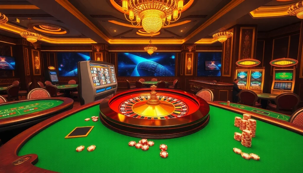 Experience the excitement of trang chủ rr88 with vibrant casino tables, poker chips, and slot machines.