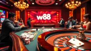 A player placing bets at an elegant casino table featuring w88 link, enjoying a thrilling online gaming experience.
