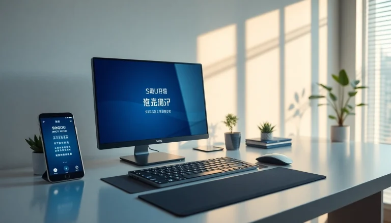 Sogou Input Method (搜狗输入法) interface showcased on a modern desktop workspace, emphasizing user-friendly design and technology.