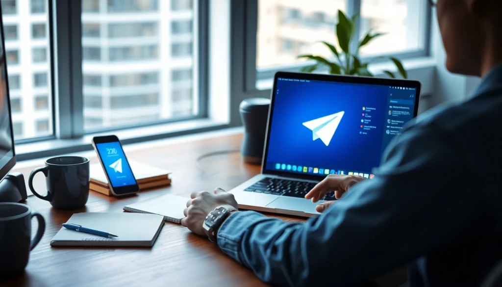 Seamless user experience with Telegram电脑版 on a desktop, showcasing synchronization and efficiency.