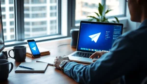 Seamless user experience with Telegram电脑版 on a desktop, showcasing synchronization and efficiency.