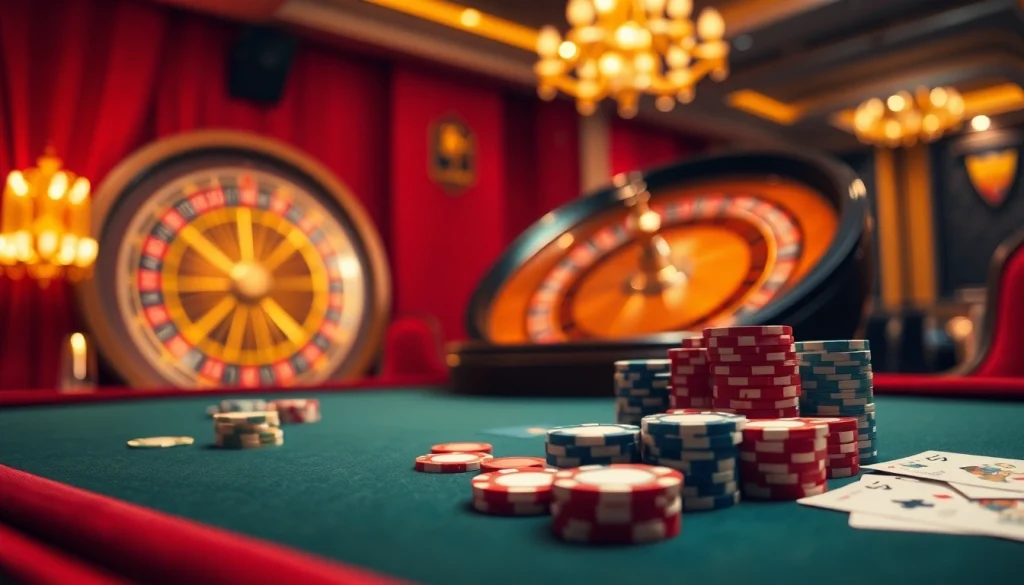 Experience the thrill of betting at f8bet.com with vibrant poker chips and an exciting roulette wheel.