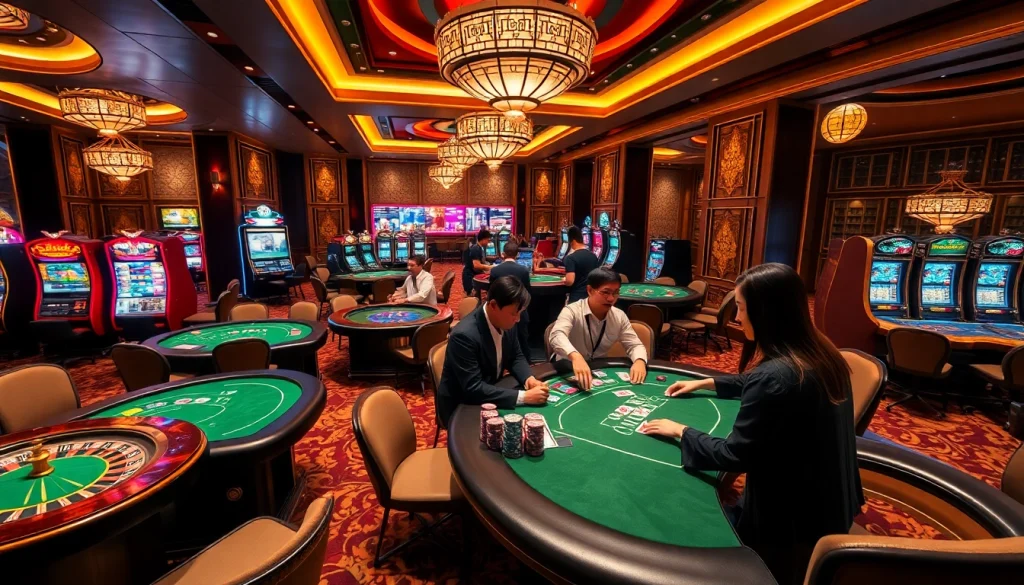 Players winning big at the KJ C casino, showcasing excitement and luxury in a vibrant atmosphere.