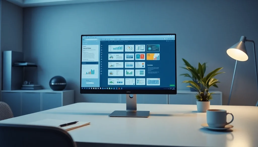 WPS软件 interface on a modern office monitor, showcasing efficient document editing.