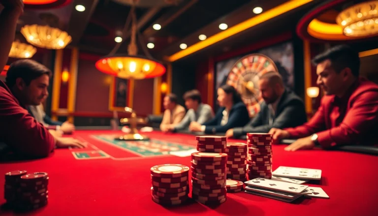 Players enjoying poker at an iwin club gaming table with vibrant casino elements.
