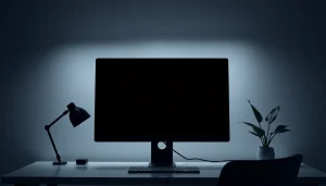 The pantalla negra displayed on a sleek monitor in a minimalist workspace, enhancing focus and reducing distractions.