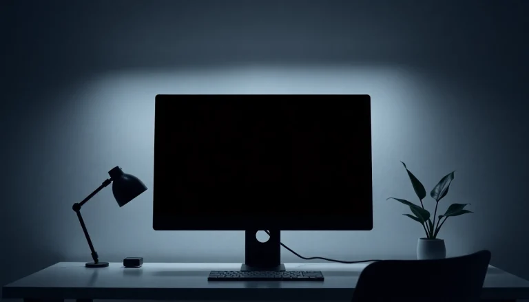 The pantalla negra displayed on a sleek monitor in a minimalist workspace, enhancing focus and reducing distractions.
