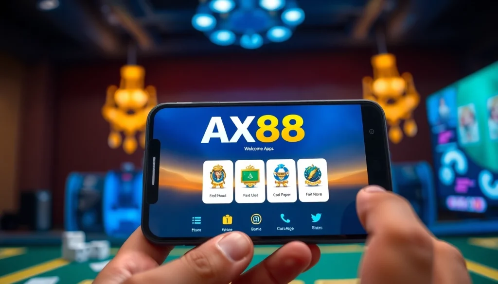 Giao diện AX88 APK trên điện thoại thông minh trong một thiết lập chơi game đầy hứng khởi.