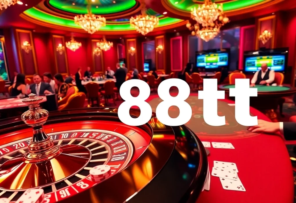 Excited gamblers at a casino table engaged in a high-stakes game with 88t betting slips visible.
