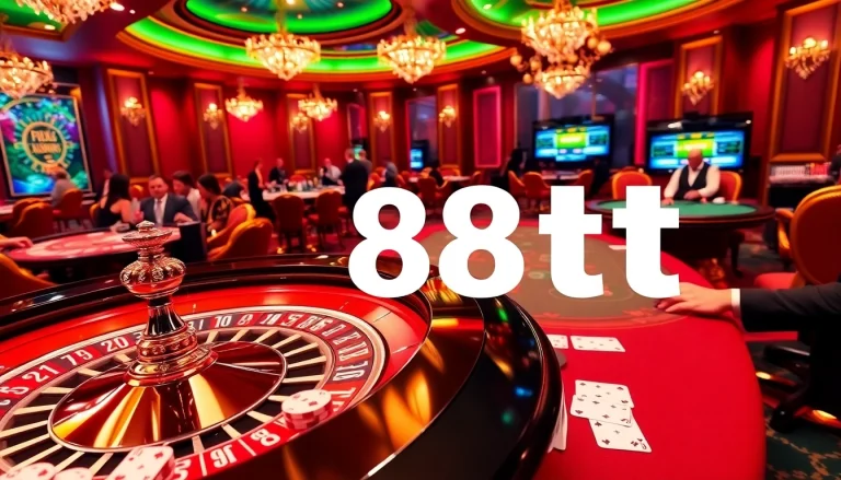 Excited gamblers at a casino table engaged in a high-stakes game with 88t betting slips visible.