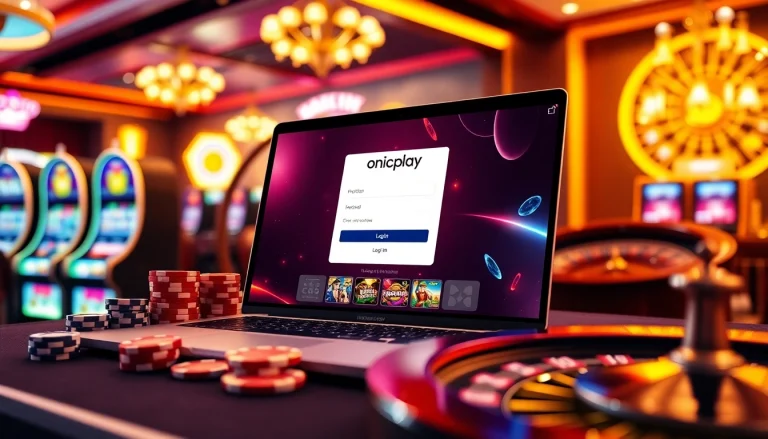 Log into Onicplay with excitement, featuring a vibrant online casino setup.