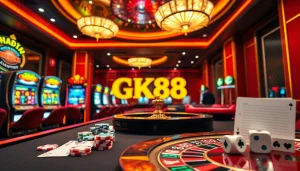 Experience the thrilling atmosphere of gk88 bet with poker chips and casino tables.