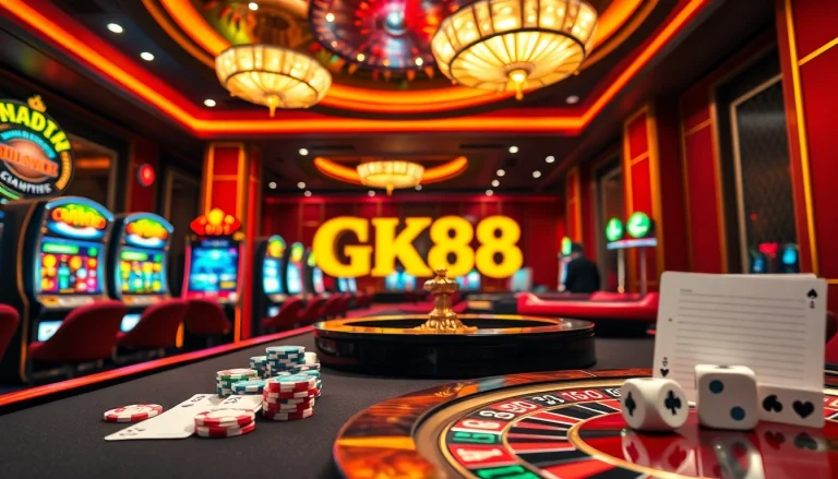 Experience the thrilling atmosphere of gk88 bet with poker chips and casino tables.