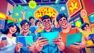 Suasana permainan Togelsumo online dengan beragam pemain yang menikmati permainan Togel digital dalam latar yang dinamis.