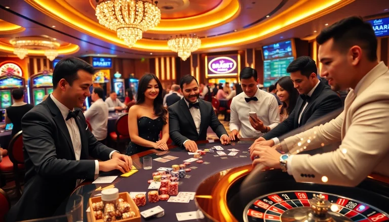 Engage in thrilling games at BRABET's luxurious casino, where poker chips and vibrant tables set the stage.