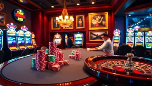 Engage in the thrilling atmosphere of a casino with the hidden wiki url strategically highlighted by poker chips and tables.