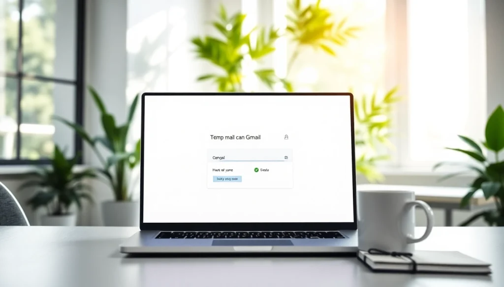 Access temp mail gmail account with user-friendly interface on a sleek laptop in a minimalist workspace.