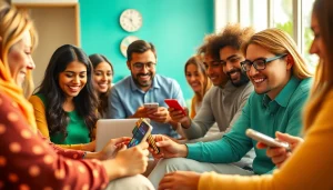 Jalwa lottery players engaging in an online game setup on various devices, showcasing excitement and winning opportunities.