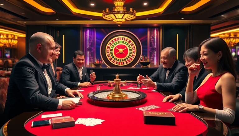 Sbobet betting table with players enjoying thrilling sports betting in a luxurious casino setting.