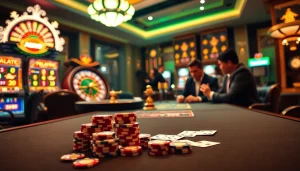 Dynamic players at the nhà cái kp88 casino, engaging in intense poker action with vibrant gaming elements.