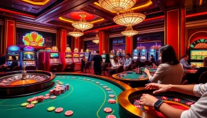 IWIN68 players enjoying an exciting gaming experience at a luxurious casino.