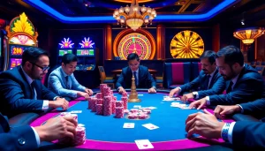Place your bets at https://mm88.today/ with a vibrant casino scene showcasing excitement in professional poker.