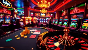 Experience the excitement of idn slot with advanced casino visuals showcasing vibrant poker games and thrilling slot machines.