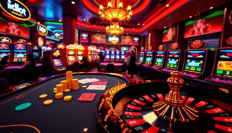 Experience the excitement of idn slot with advanced casino visuals showcasing vibrant poker games and thrilling slot machines.