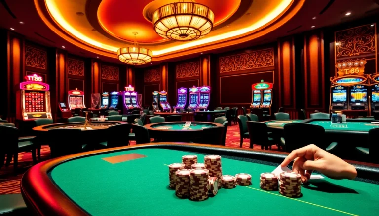 Experience the excitement of gambling with TT88 chips at a luxurious casino setting.