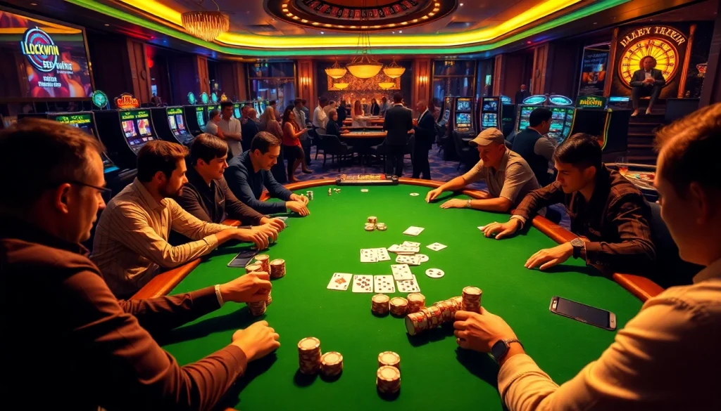 Experience the excitement of Luckywin at a high-stakes poker table with vibrant chips and cards.